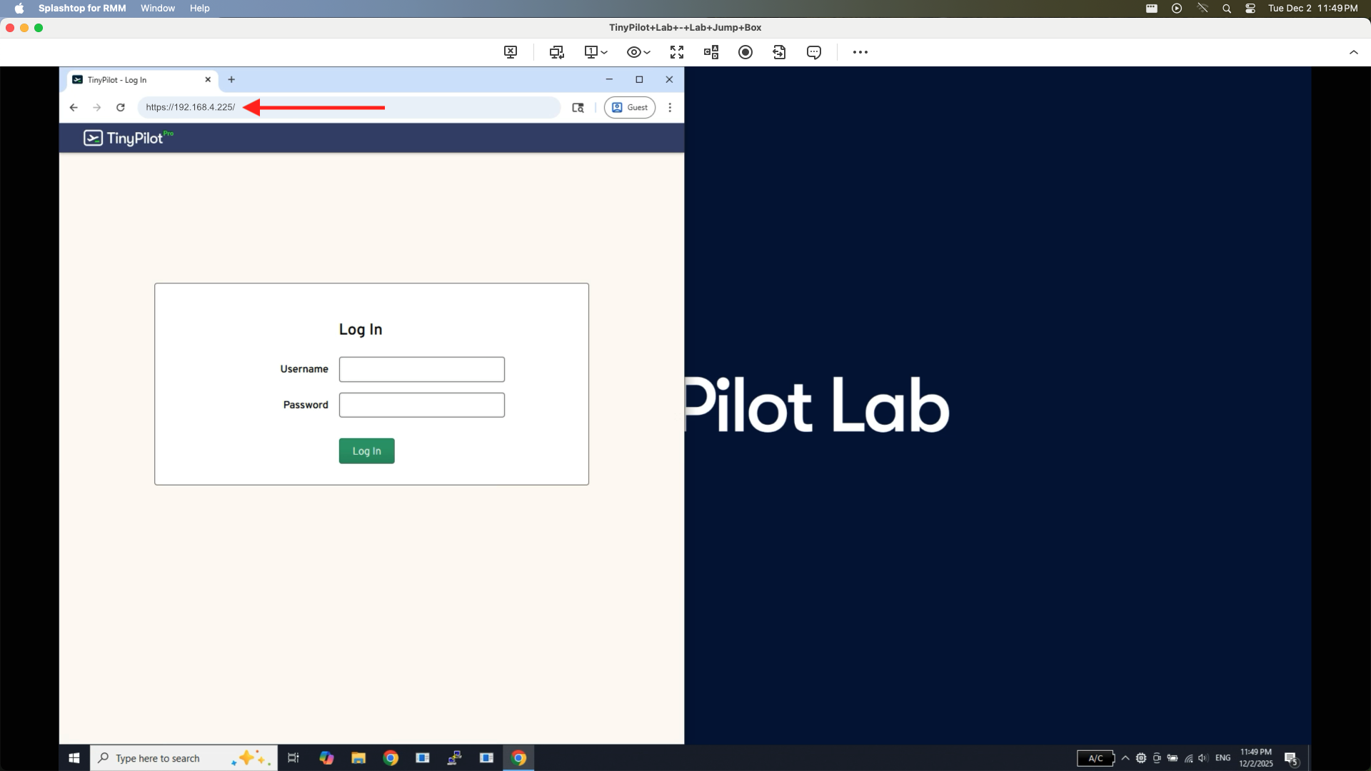 A screenshot showing how to access TinyPilot with Syncro.