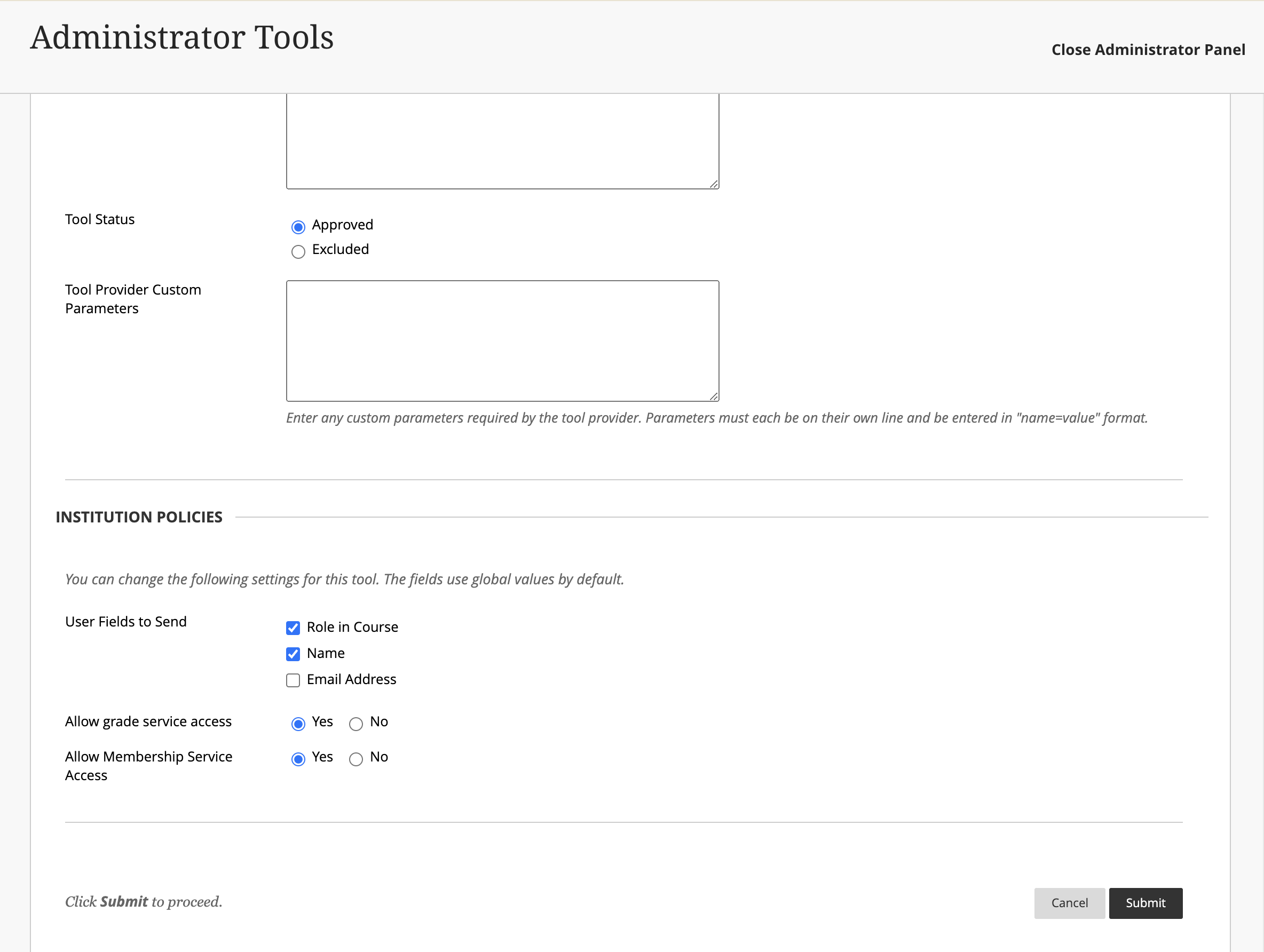 Screenshot of Accept LTI 1.3 Tool form