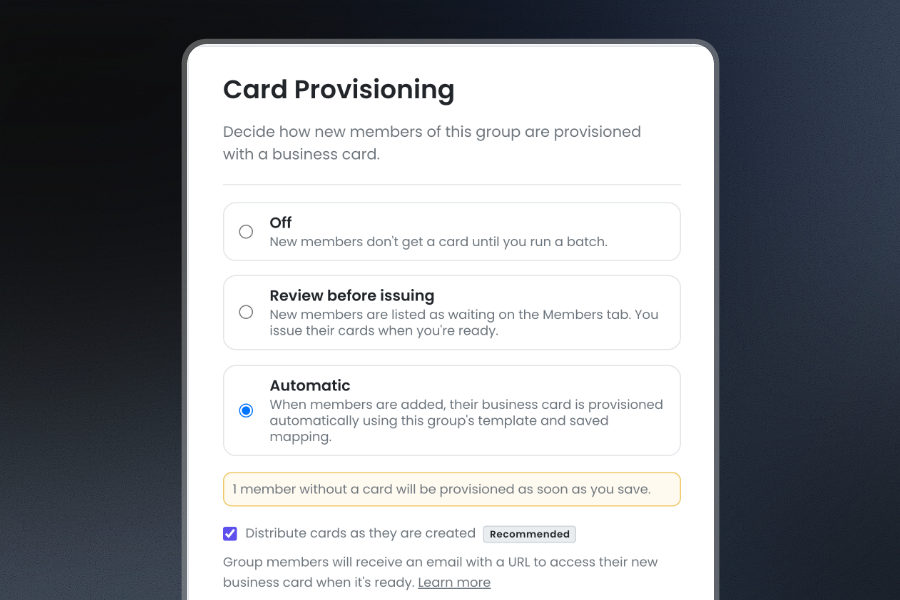 automated card provisioning modal