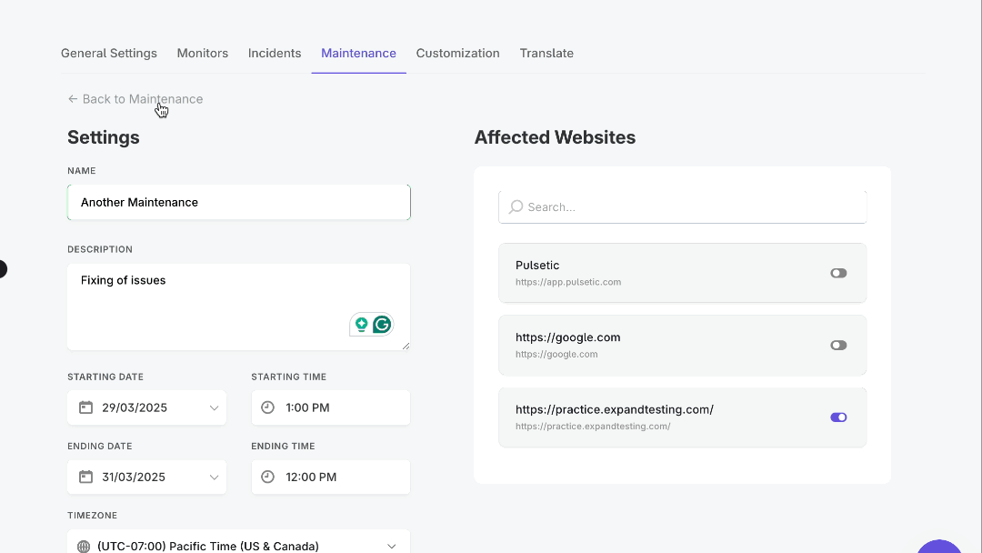 Status Page