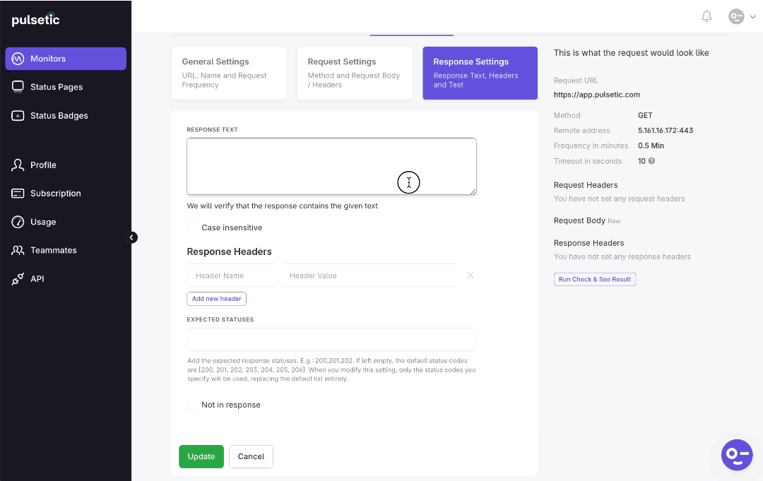 Response Settings