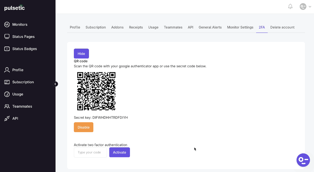 Activate 2FA
