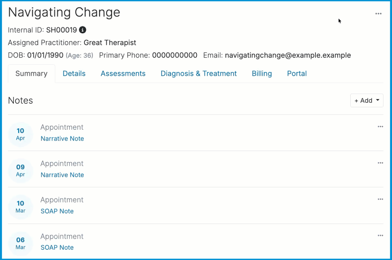 Animated GIF showing a user selecting Manage Access from a Client's chart and enabling access for an additional member.