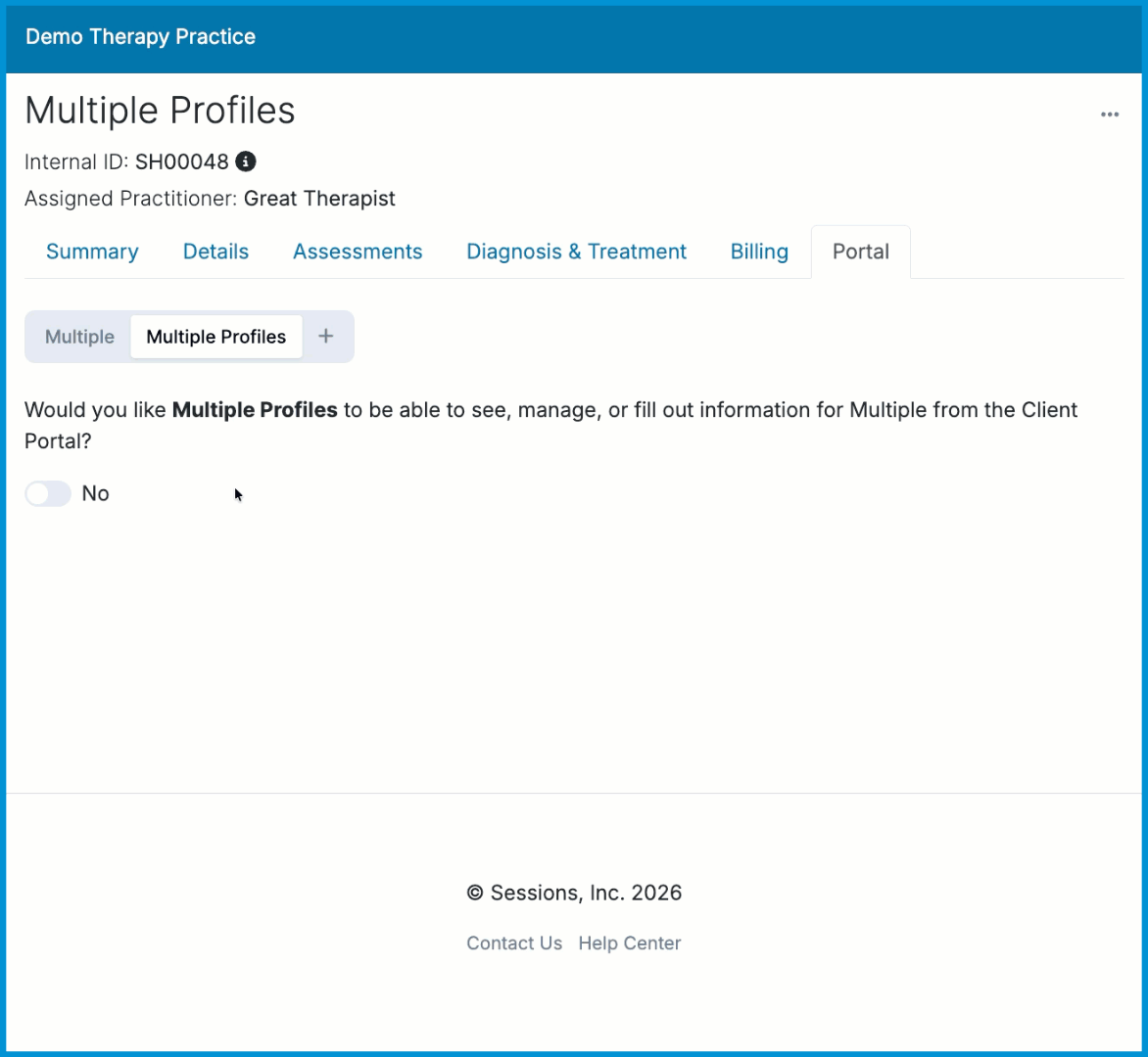 Animated GIF showing the user inviting the contact to the Client Portal from the Portal tab.
