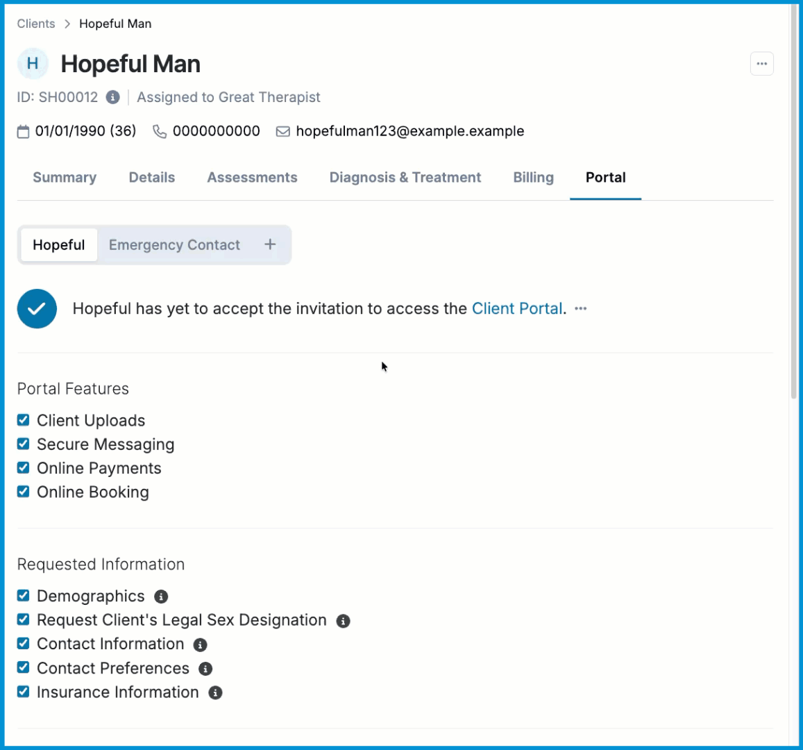Animation showing how to share the AI consent form through a client's Portal tab.