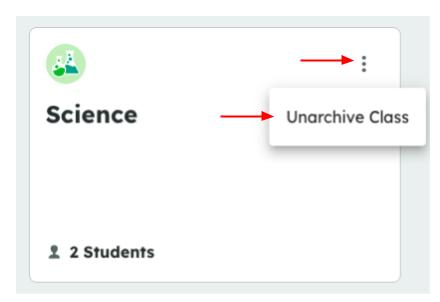 A Science class card with