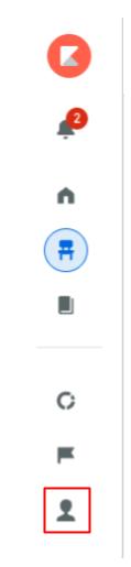 Vertical menu with six icons, including a bell with two notifications and a person icon outlined in red.