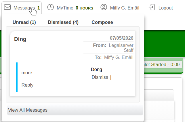 Messages widget expanded in LS4 interface