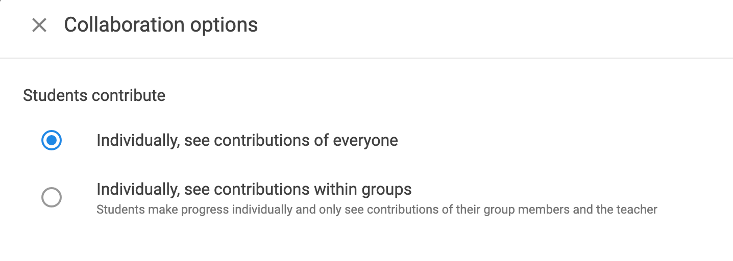 Screenshot of Collaboration options.