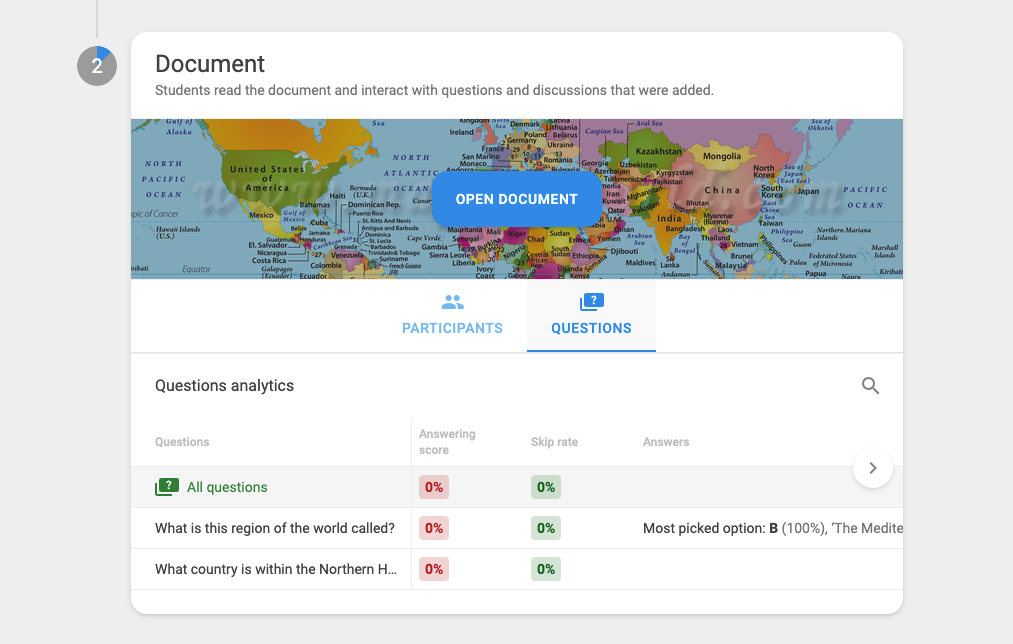 Screenshot of the Question tab in the Document step.