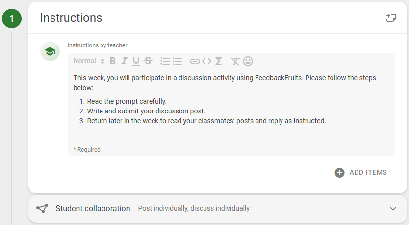 Screenshot of the Instructions Step of a Discussion on Topic