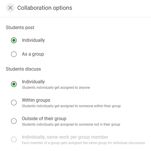 Screenshot of the Collaboration Options for a Discussion on Topic