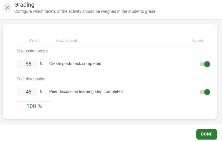 Screenshot showing the different options in the Grading step.