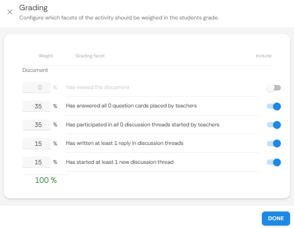 Screenshot of the Grading configuration.
