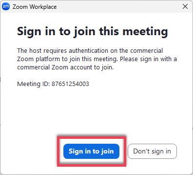 Zoom sign-in message