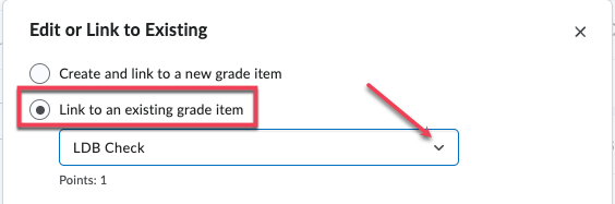 Link to an existing grade item option