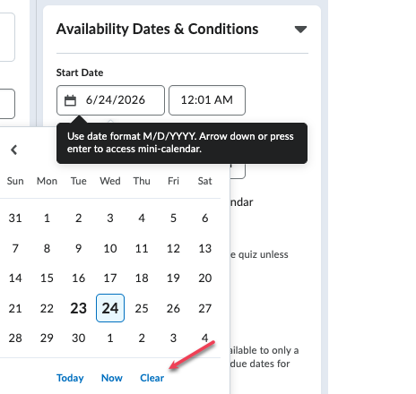 Clear button at bottom of calendar