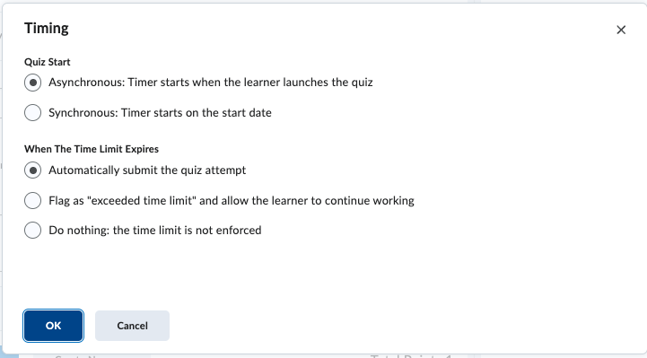 Timer Settings for Quiz Start and Finish