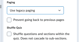 Prevent going back to previous pages, Shuffle questions and sections