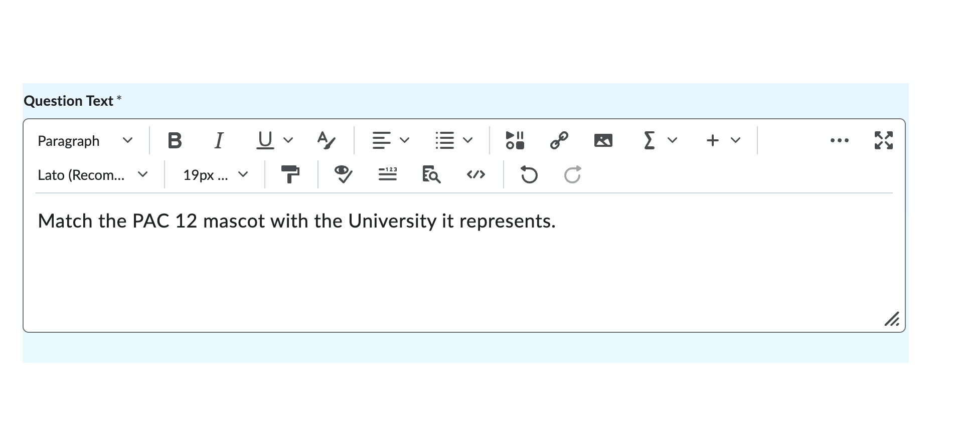 Question Text: Match the PAC 12 mascot with the University it represents.