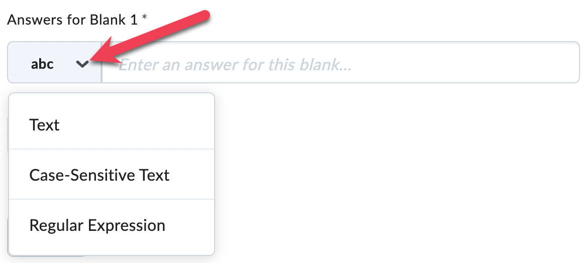 Answer for blank 1 dropdown menu