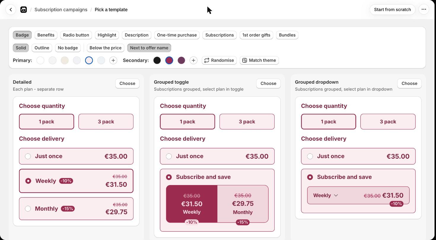 Primary and Secondary colour swatches with the Randomise and Match theme buttons