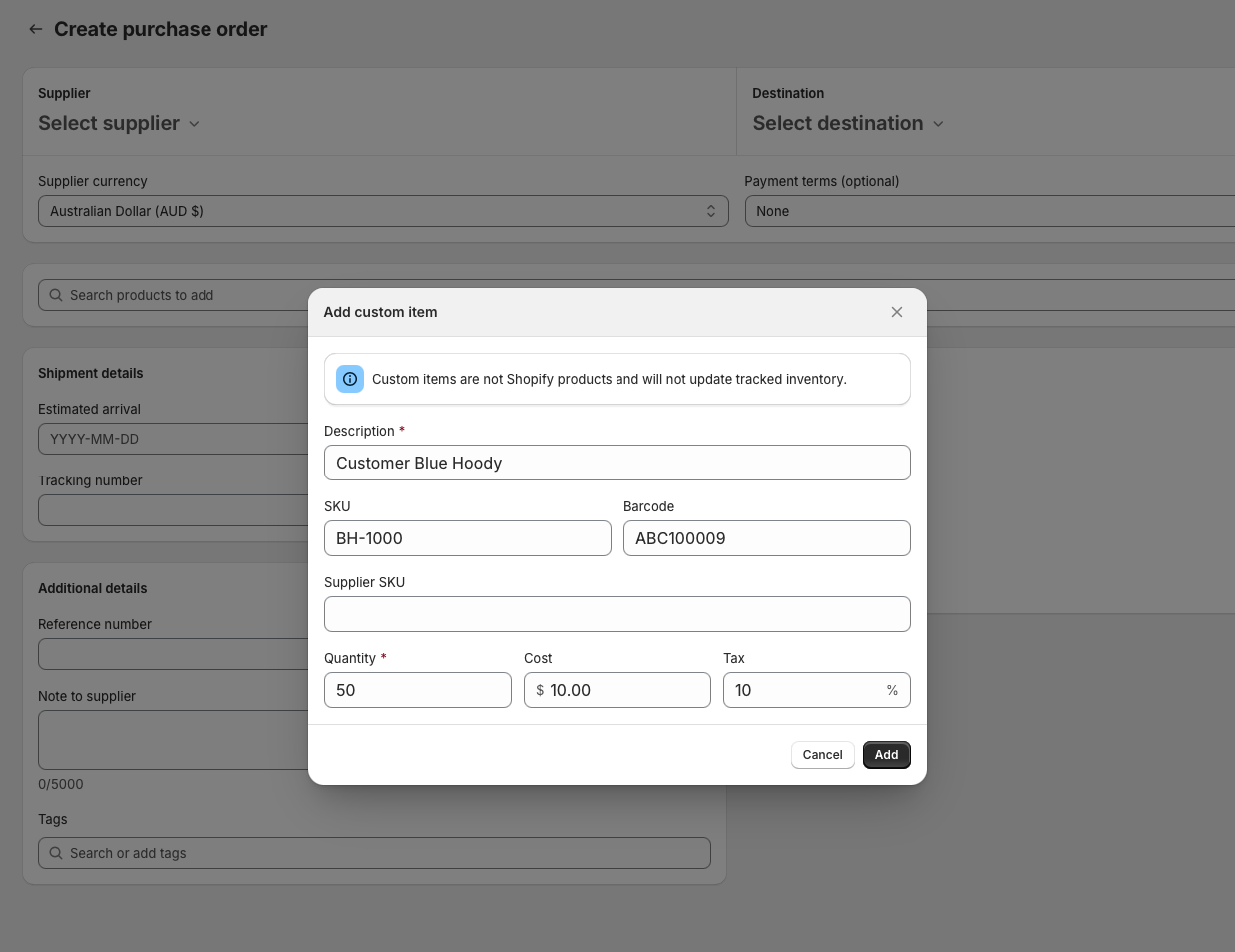 Ordering something that isn't in Shopify