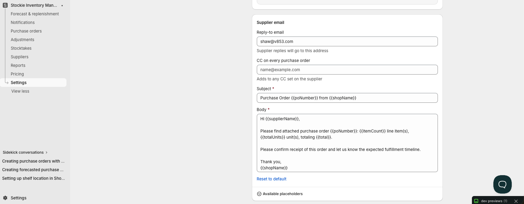 Changing recipients for one order