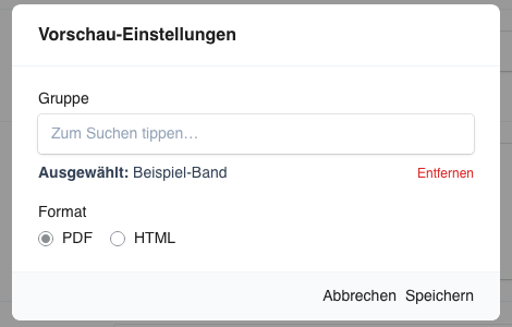 Vorschau-Einstellungen mit Person und Format