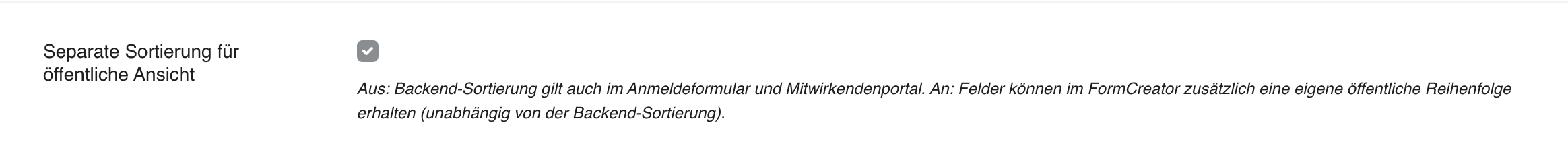 Einstellung aktiviert
