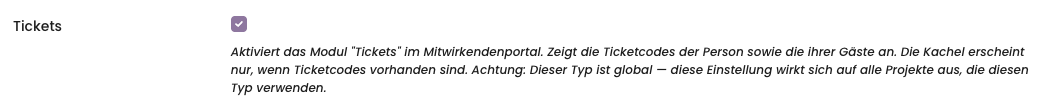 Option Tickets in den Personentyp-Einstellungen