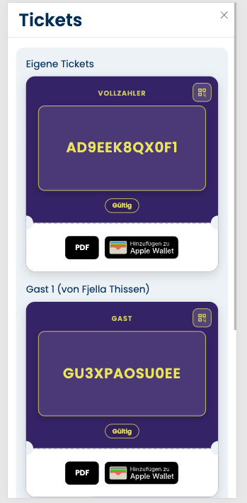 Eigene Tickets und Gäste-Tickets in der Übersicht