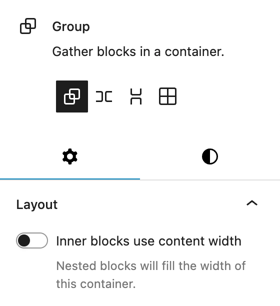 Screenshot of the group block settings