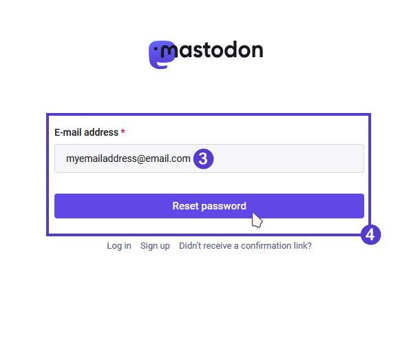 The email address field is filled in. Underneath it, a “Reset password” button is being clicked.