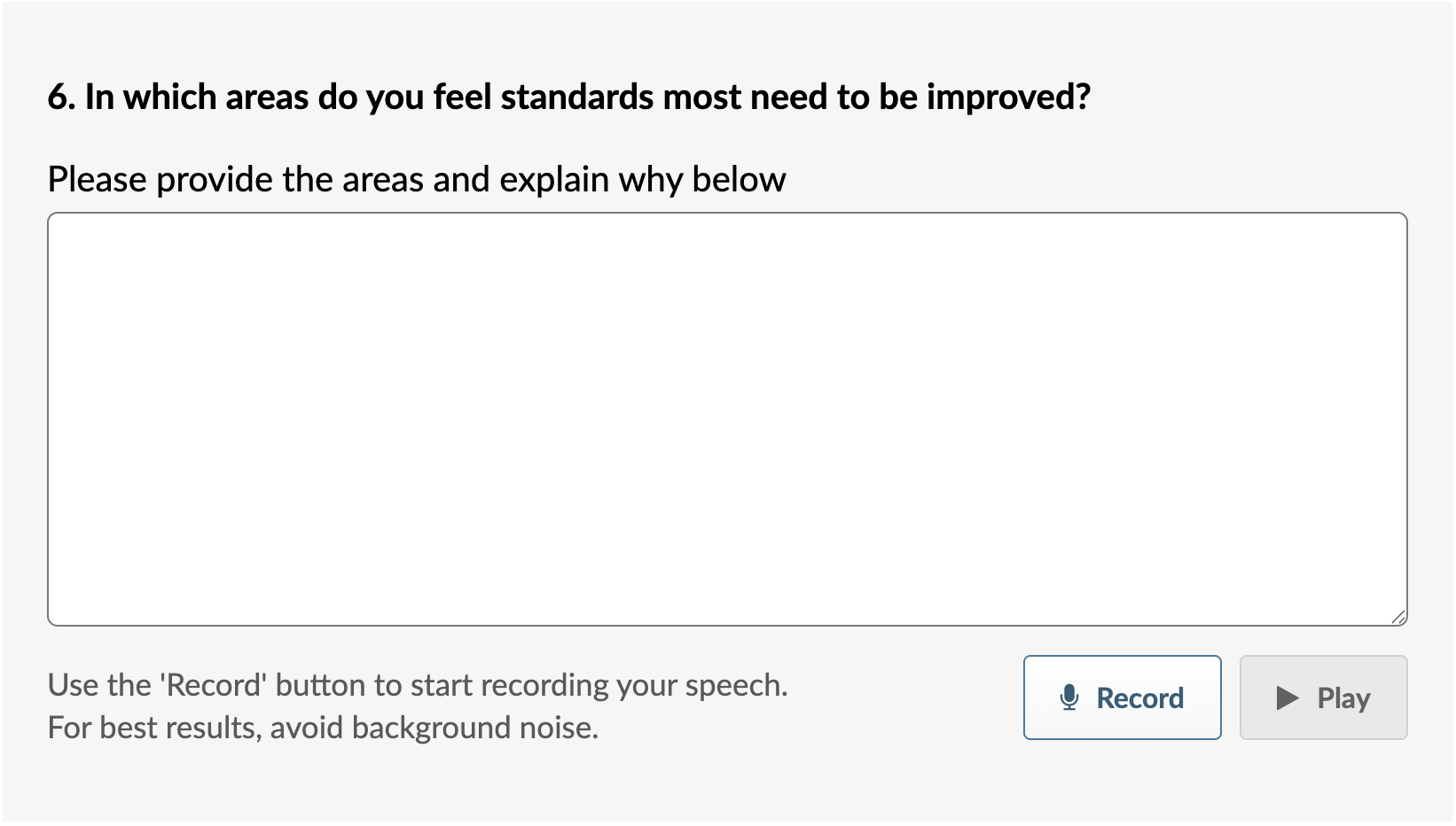 Example of the respondent’s view of the speech-to-text answer component