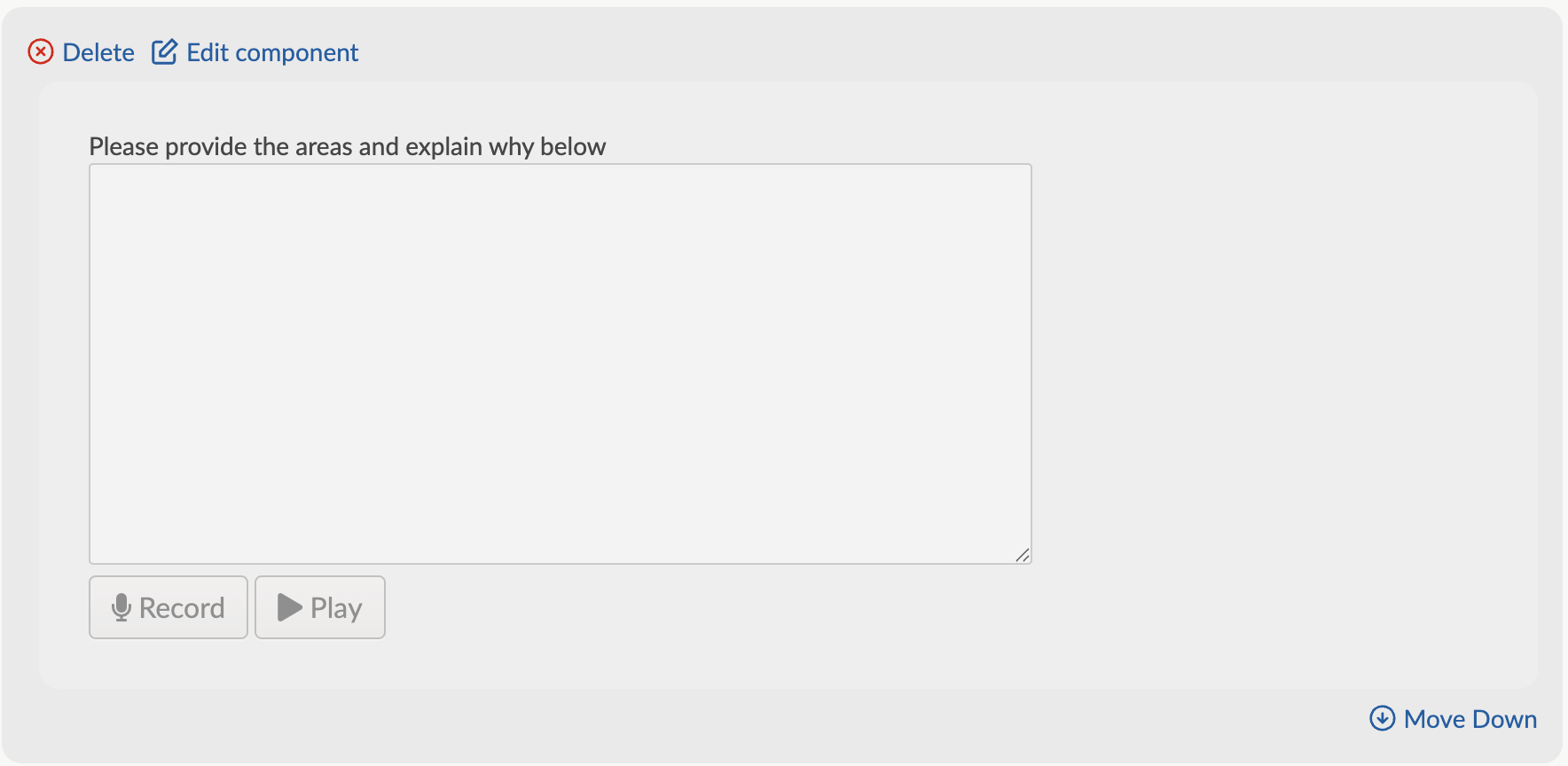 Example of what the speech-to-text answer component looks like in the admin view