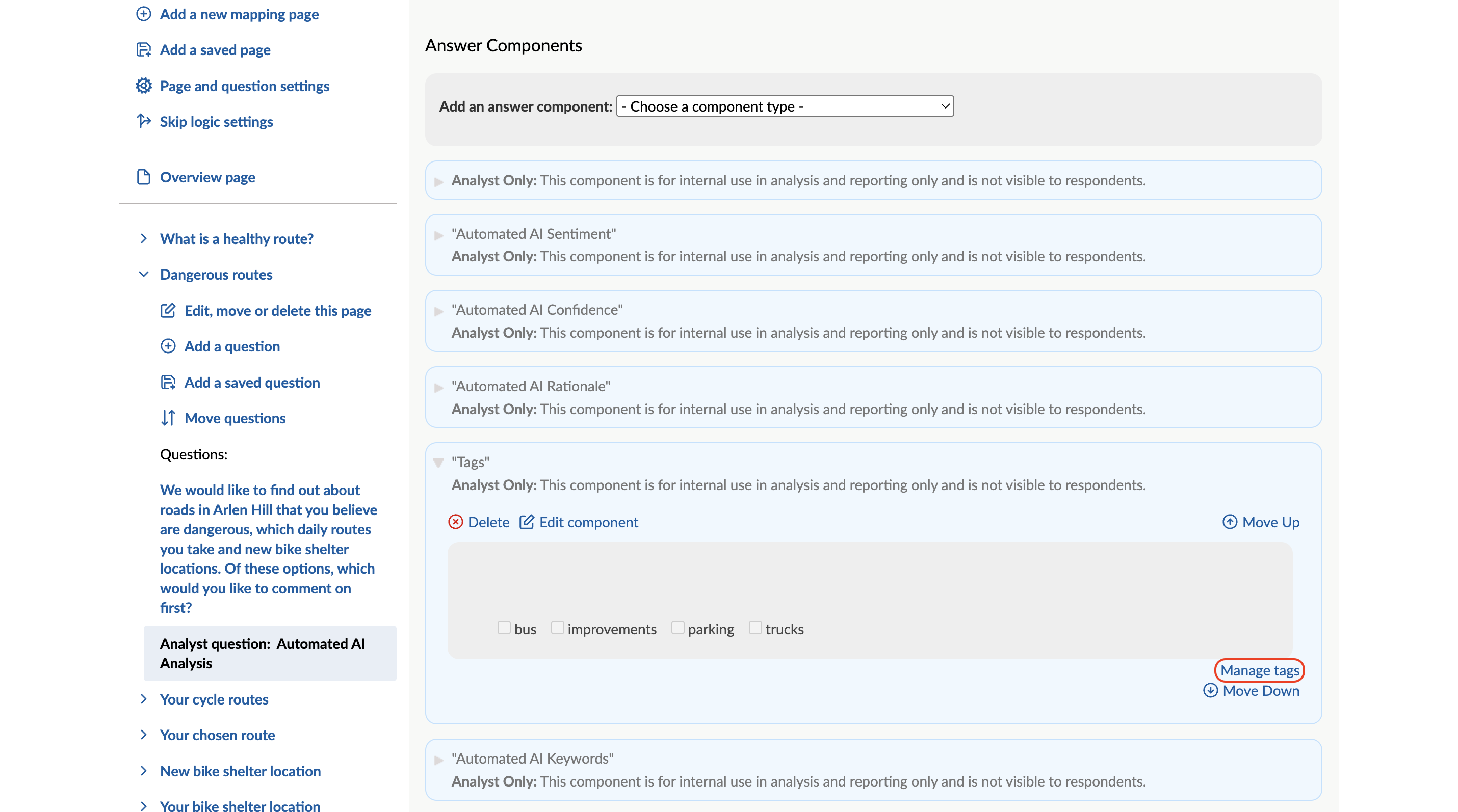 Screenshot showing how to edit the tags on the First Pass question.