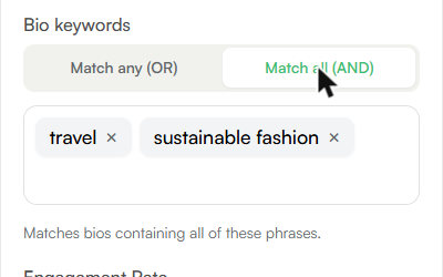 Bio keywords filter set to Match all