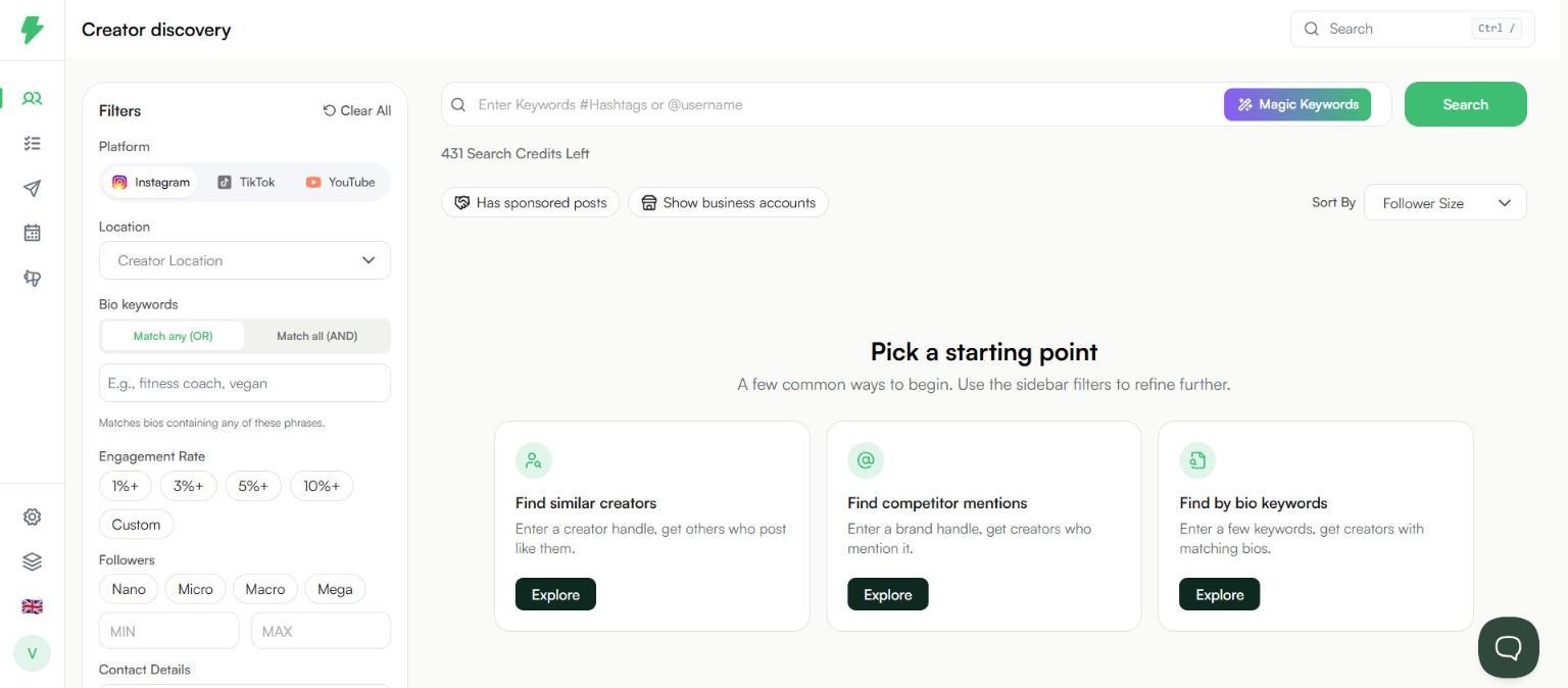 Pick a starting point on the Discover page
