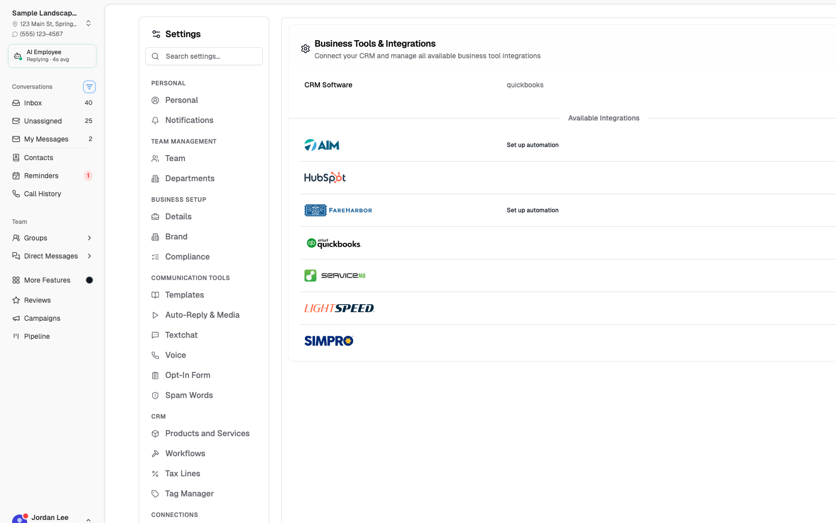 CRM & Tools integrations list in Chekkit settings