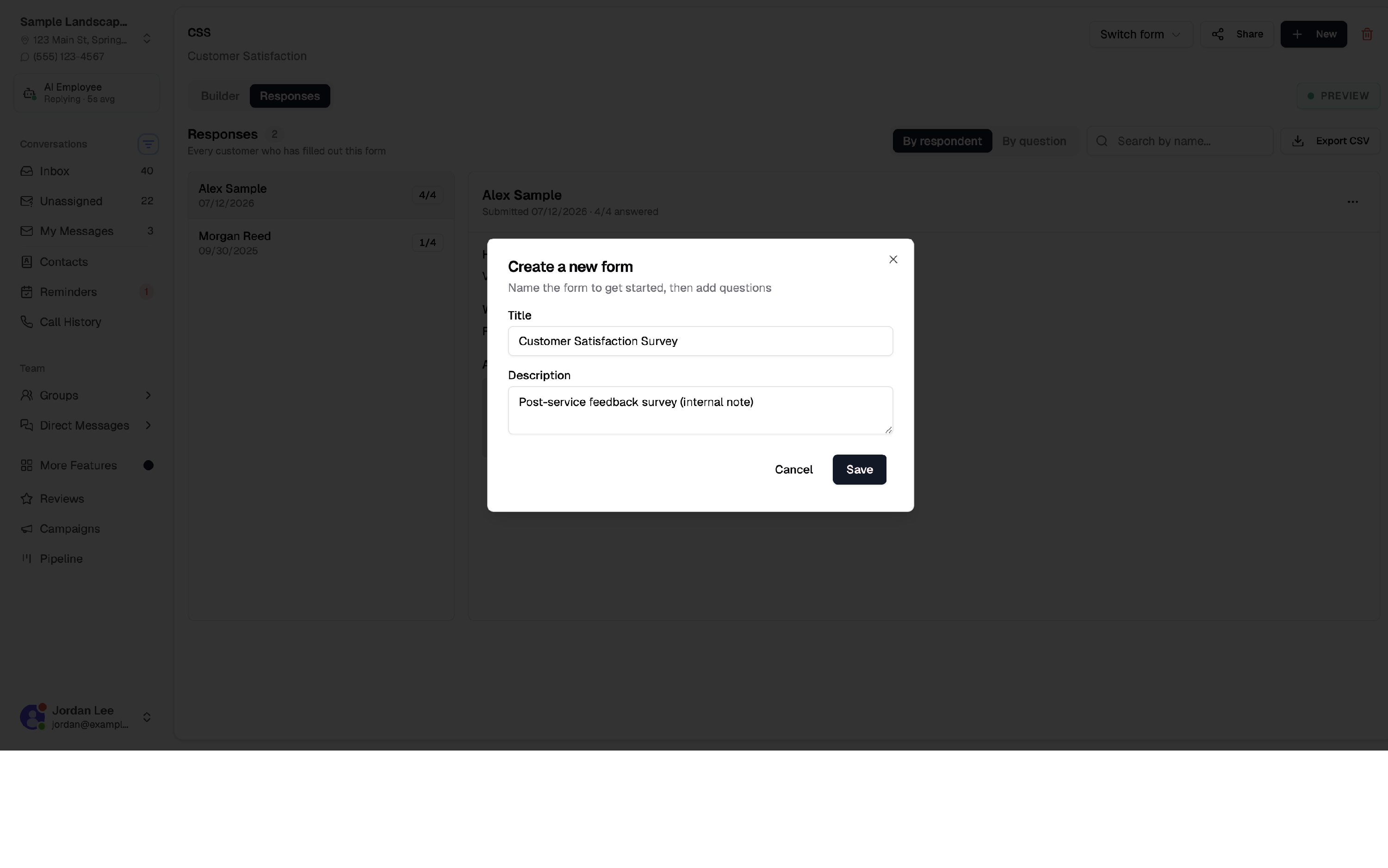 Create a new form dialog with Title and Description fields