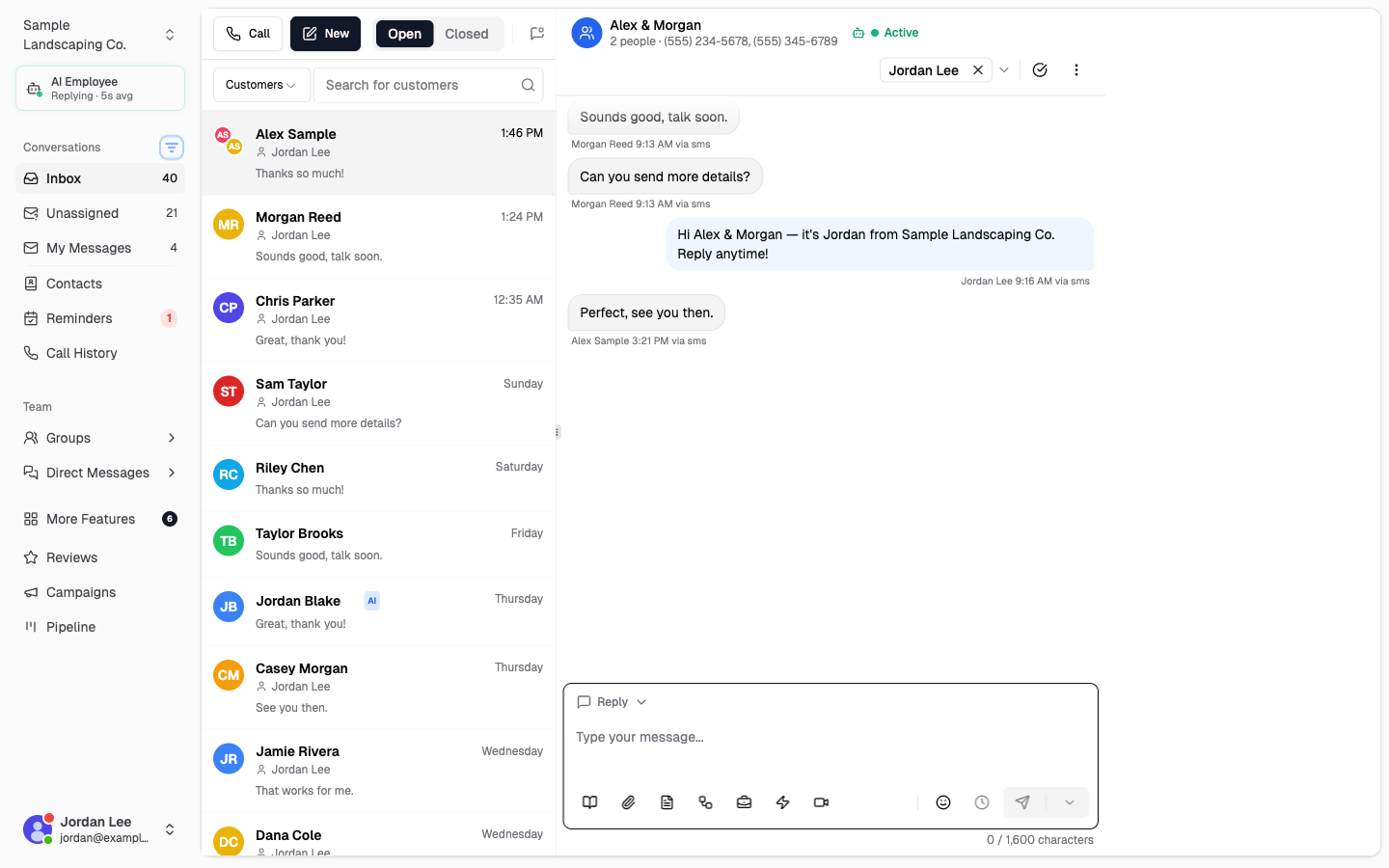 Open group text thread in Messenger showing multiple participants and shared messages