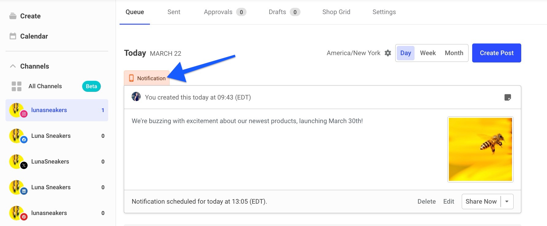 Buffer web Instagram notification