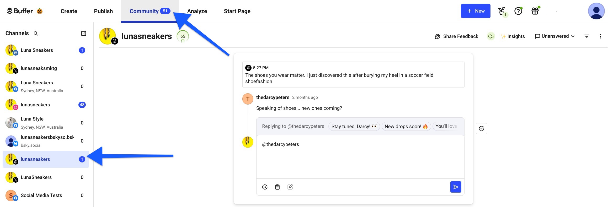 Buffer Community - replying to a Threads comment