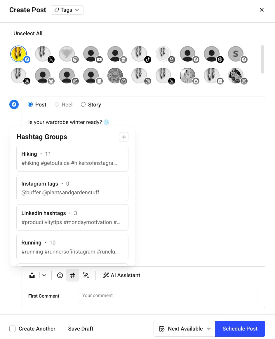 Buffer Publish - Hashtag Manager Popover version