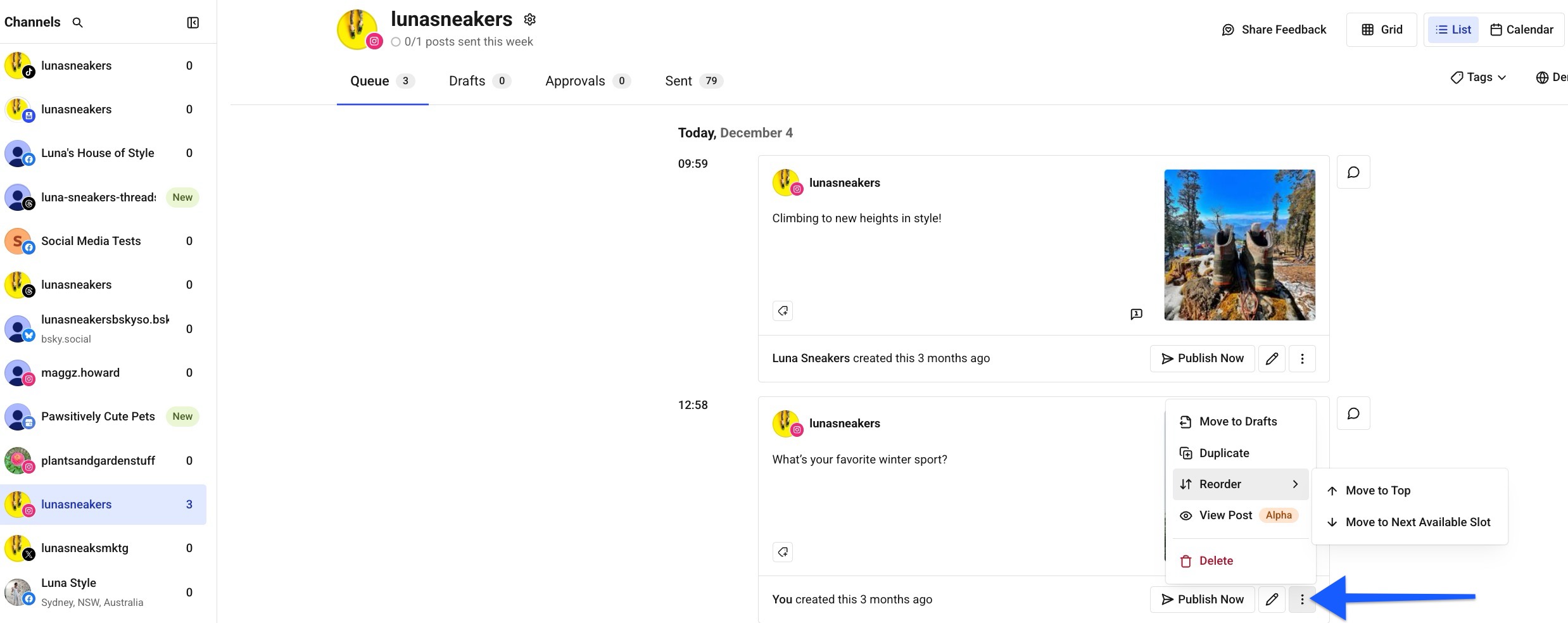 Buffer Publish - Move to Top and Move to Next Available Slot options on a scheduled post