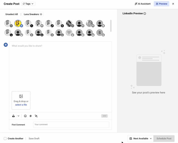 Buffer Publish composer - tagging Buffer's LinkedIn Page in a post