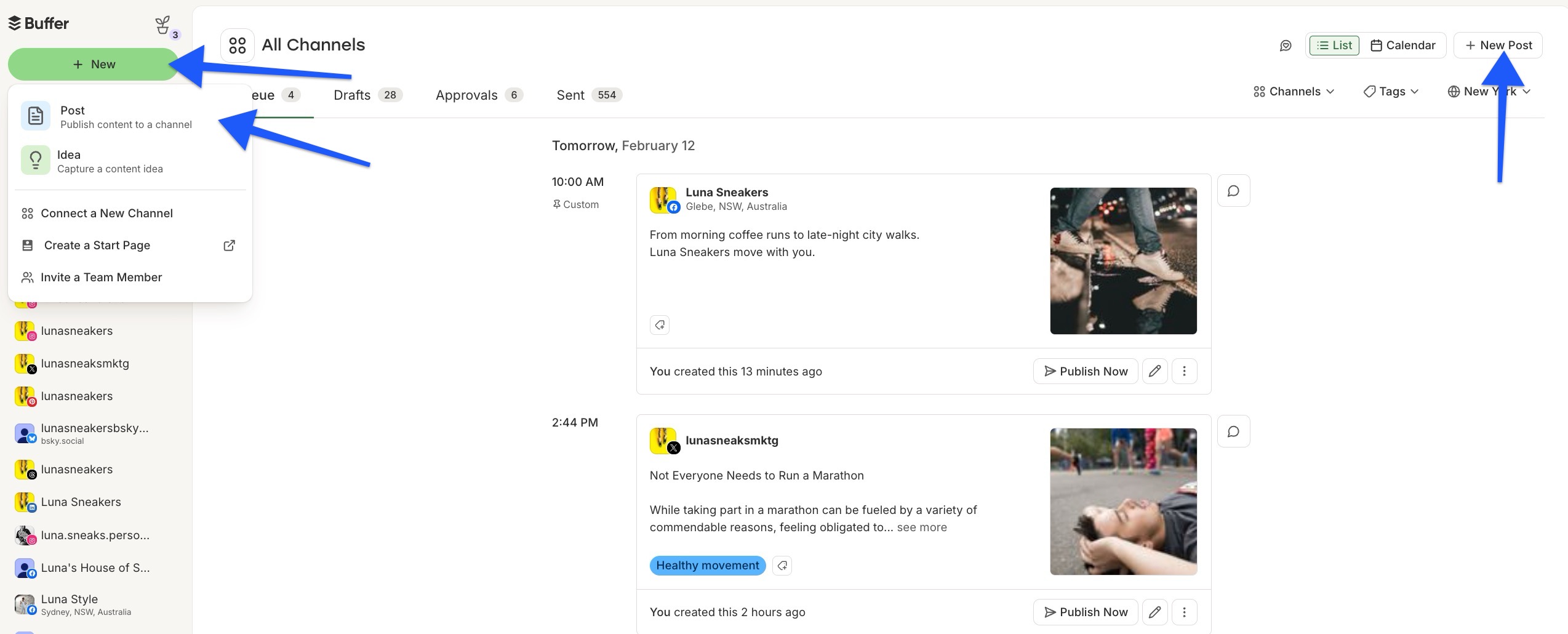 Buffer - Publish - New Post buttons