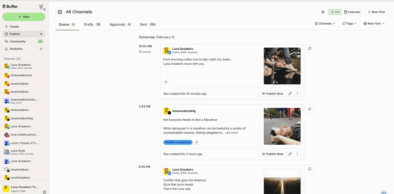 GIF of selecting multiple channels in the Buffer Publish composer