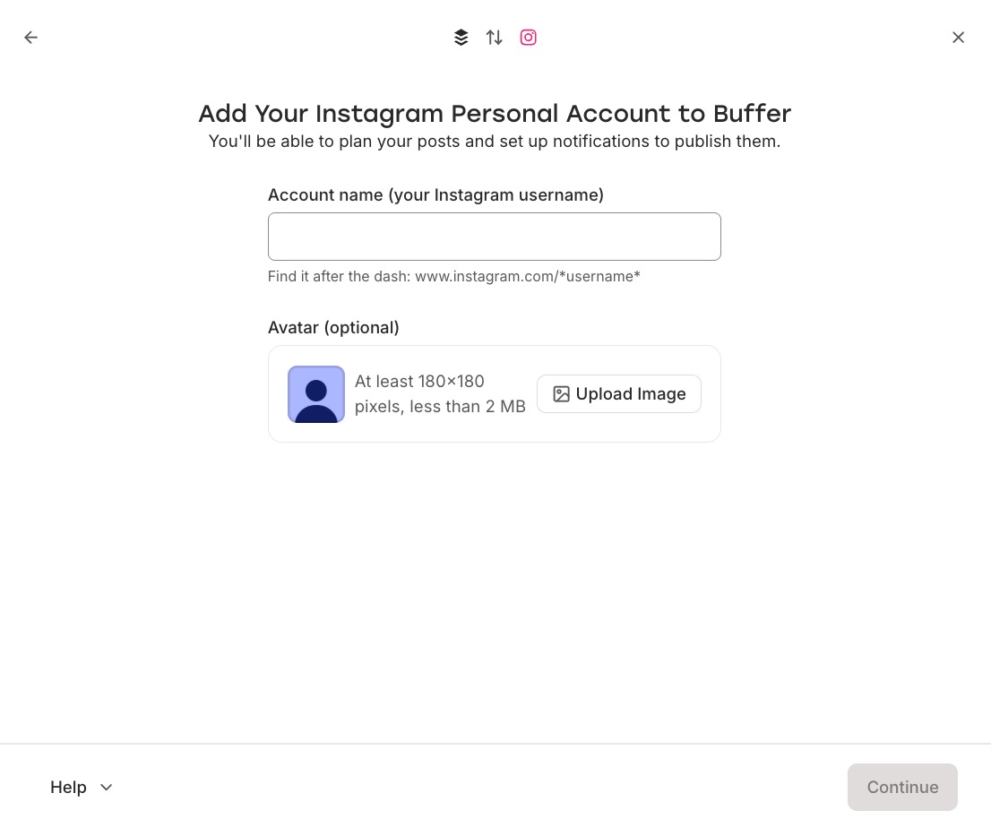 Buffer - Add your Instagram personal account to Buffer screen